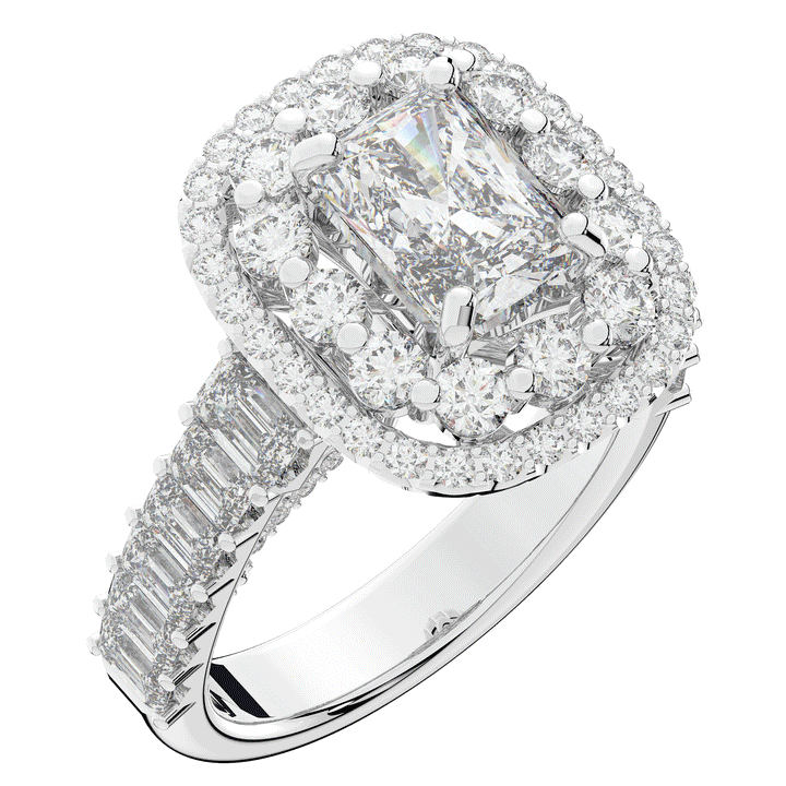4.70CT.TW RADIANT LAB DIAMOND DOUBLE HALO TWO TONE ENGAGEMENT RING - Nazarelle