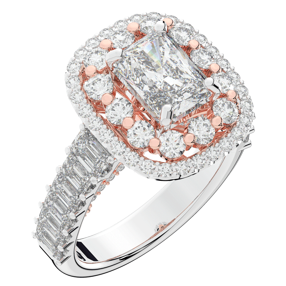 4.70CT.TW RADIANT LAB DIAMOND DOUBLE HALO TWO TONE ENGAGEMENT RING - Nazarelle