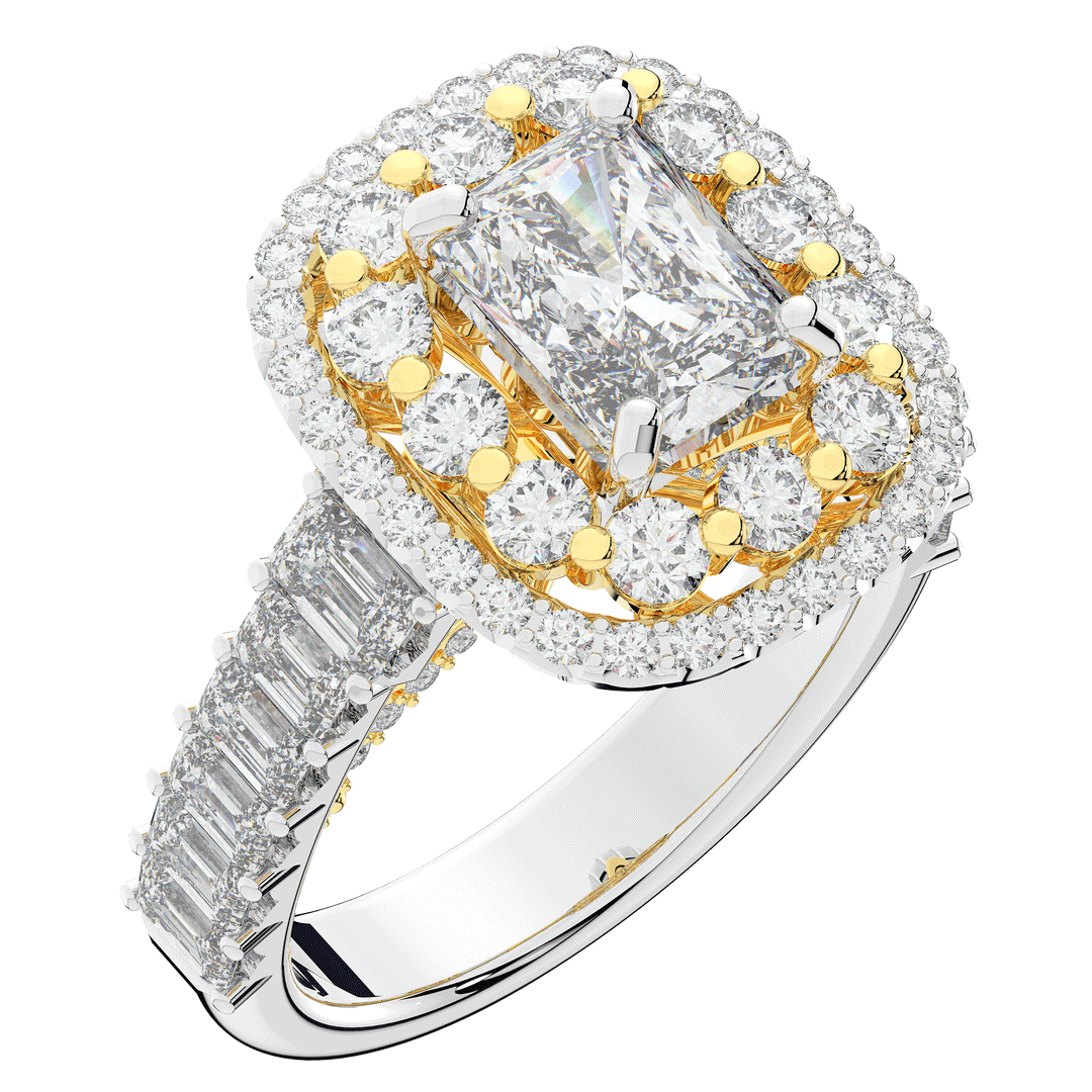 4.70CT.TW RADIANT LAB DIAMOND DOUBLE HALO TWO TONE ENGAGEMENT RING - Nazarelle