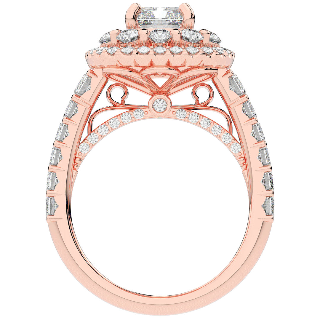 4.70CT.TW RADIANT LAB DIAMOND DOUBLE HALO TWO TONE ENGAGEMENT RING - Nazarelle