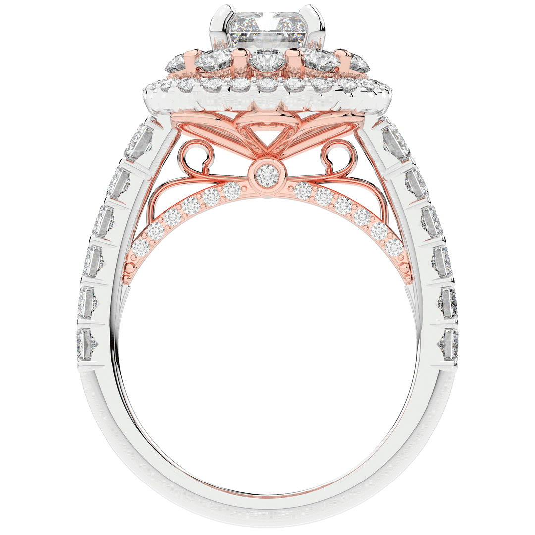 4.70CT.TW RADIANT LAB DIAMOND DOUBLE HALO TWO TONE ENGAGEMENT RING - Nazarelle