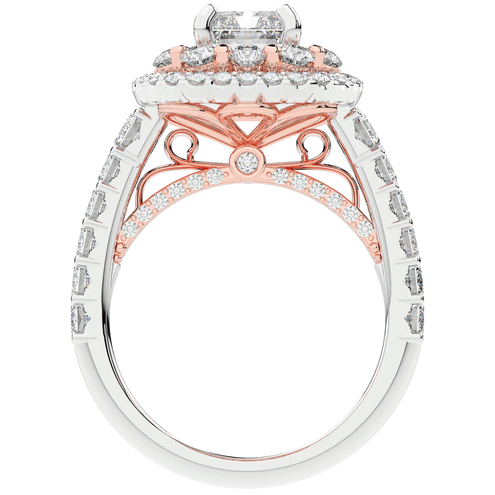 4.70CT.TW RADIANT LAB DIAMOND DOUBLE HALO TWO TONE ENGAGEMENT RING - Nazarelle