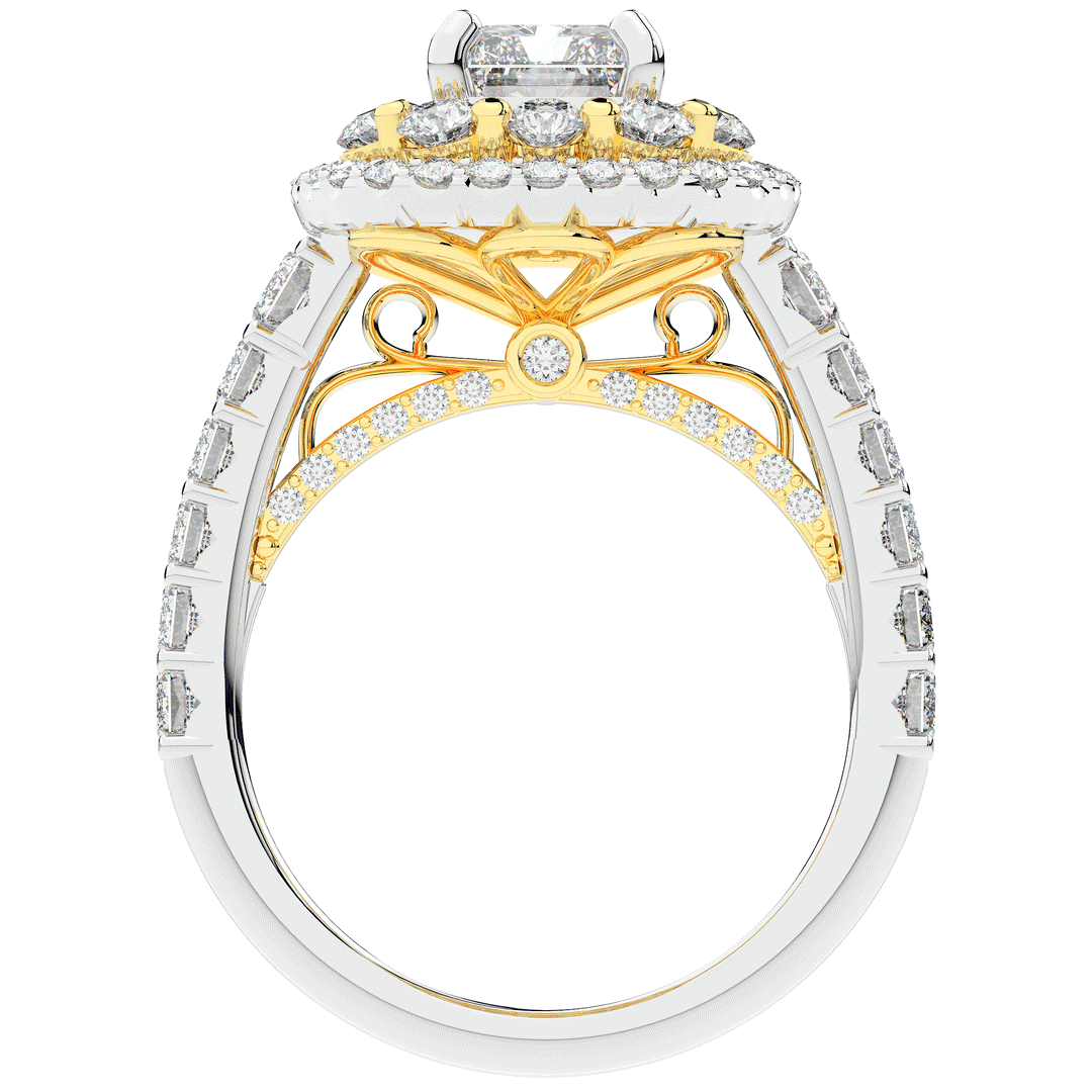 4.70CT.TW RADIANT LAB DIAMOND DOUBLE HALO TWO TONE ENGAGEMENT RING - Nazarelle