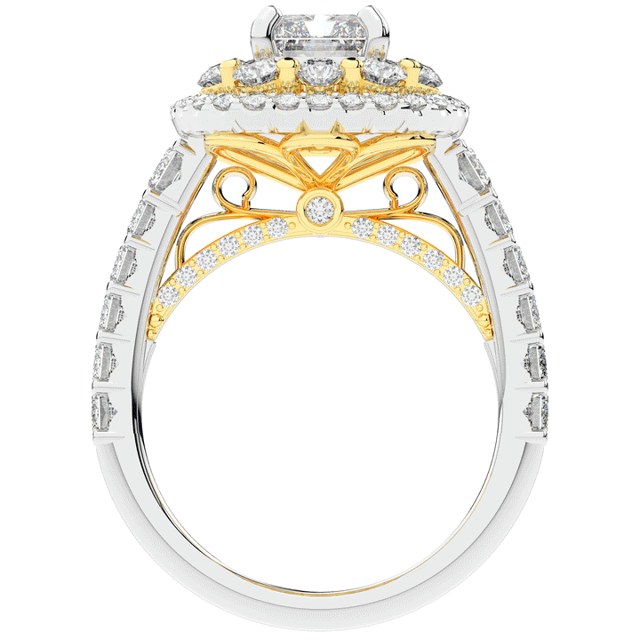 4.70CT.TW RADIANT LAB DIAMOND DOUBLE HALO TWO TONE ENGAGEMENT RING - Nazarelle