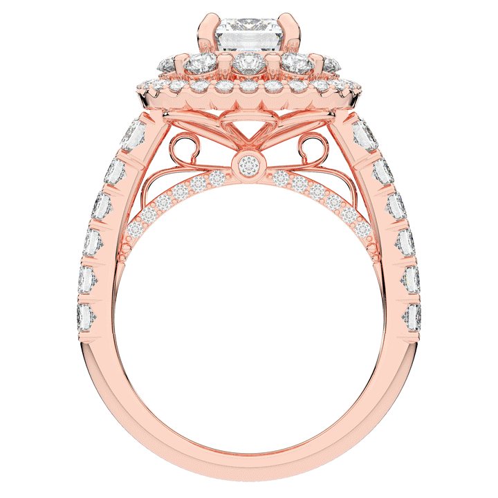 4.70CT.TW EMERALD CUT LAB DIAMOND DOUBLE HALO TWO TONE ENGAGEMENT RING - Nazarelle
