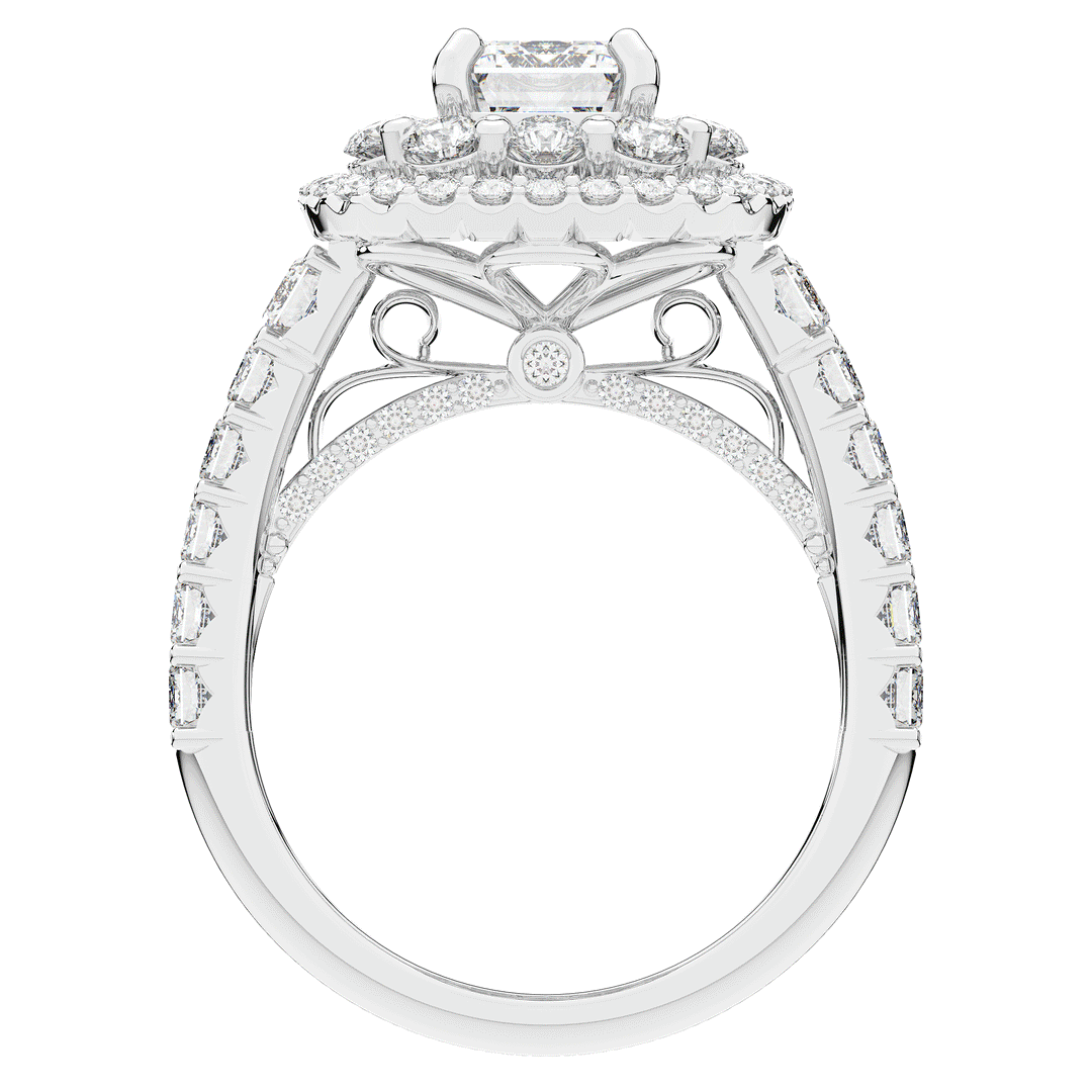 4.70CT.TW EMERALD CUT LAB DIAMOND DOUBLE HALO TWO TONE ENGAGEMENT RING - Nazarelle