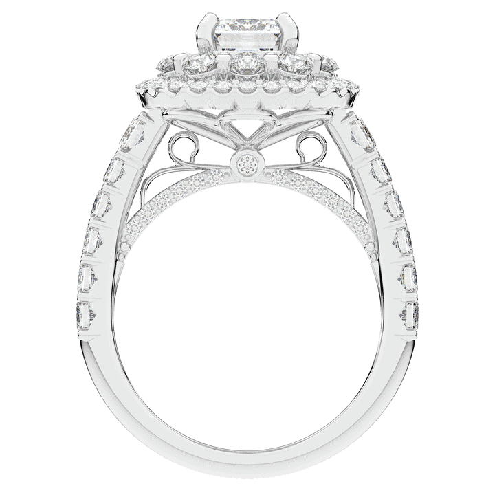 4.70CT.TW EMERALD CUT LAB DIAMOND DOUBLE HALO TWO TONE ENGAGEMENT RING - Nazarelle