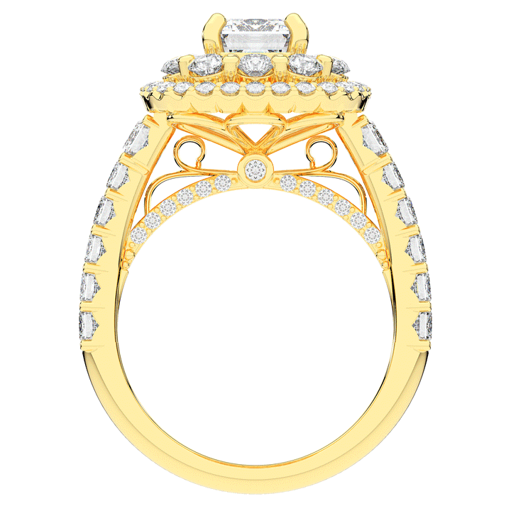 4.70CT.TW EMERALD CUT LAB DIAMOND DOUBLE HALO TWO TONE ENGAGEMENT RING - Nazarelle