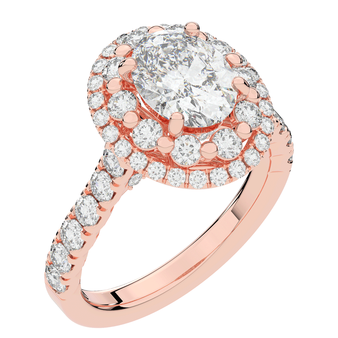 3.30CT.TW OVAL LAB DIAMOND DOUBLE HALO TWO TONE ENGAGEMENT RING - Nazarelle