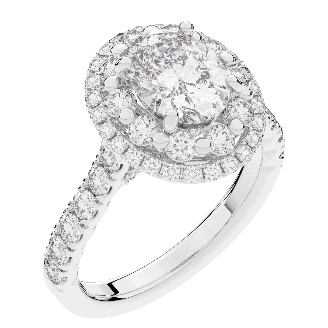 3.30CT.TW OVAL LAB DIAMOND DOUBLE HALO TWO TONE ENGAGEMENT RING - Nazarelle