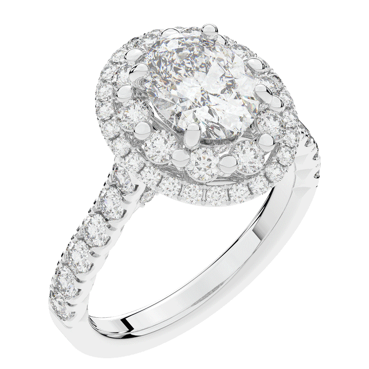 3.30CT.TW OVAL LAB DIAMOND DOUBLE HALO TWO TONE ENGAGEMENT RING - Nazarelle