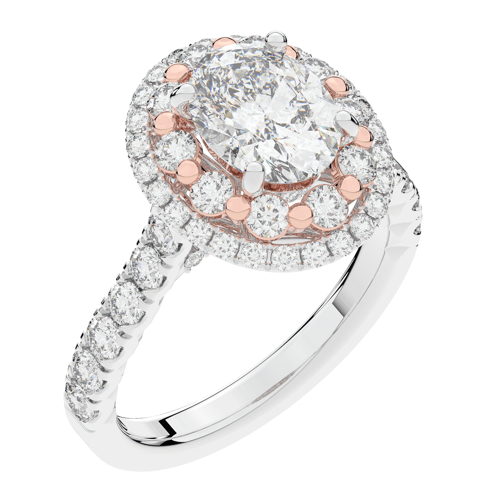 3.30CT.TW OVAL LAB DIAMOND DOUBLE HALO TWO TONE ENGAGEMENT RING - Nazarelle