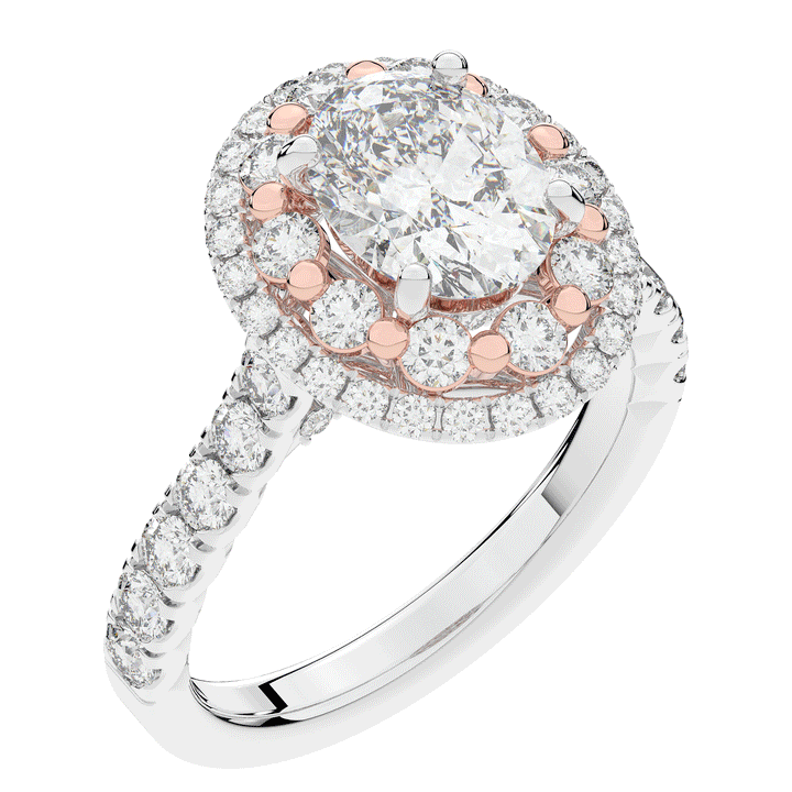 3.30CT.TW OVAL LAB DIAMOND DOUBLE HALO TWO TONE ENGAGEMENT RING - Nazarelle