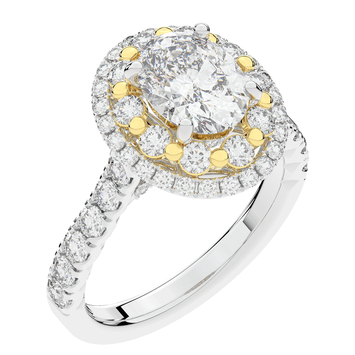 3.30CT.TW OVAL LAB DIAMOND DOUBLE HALO TWO TONE ENGAGEMENT RING - Nazarelle
