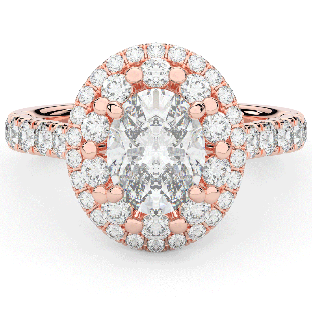 3.30CT.TW OVAL LAB DIAMOND DOUBLE HALO TWO TONE ENGAGEMENT RING - Nazarelle