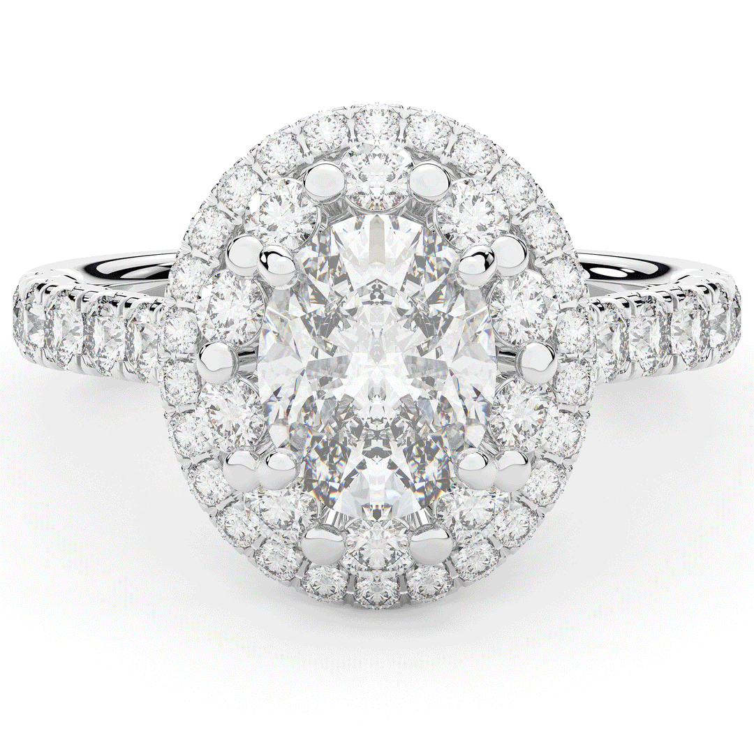 3.30CT.TW OVAL LAB DIAMOND DOUBLE HALO TWO TONE ENGAGEMENT RING - Nazarelle