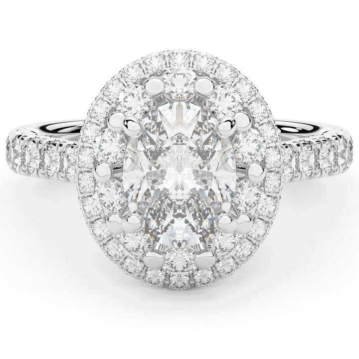 3.30CT.TW OVAL LAB DIAMOND DOUBLE HALO TWO TONE ENGAGEMENT RING - Nazarelle