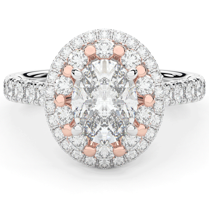 3.30CT.TW OVAL LAB DIAMOND DOUBLE HALO TWO TONE ENGAGEMENT RING - Nazarelle