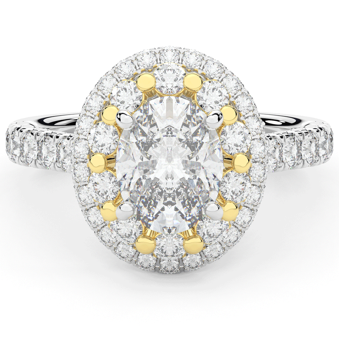 3.30CT.TW OVAL LAB DIAMOND DOUBLE HALO TWO TONE ENGAGEMENT RING - Nazarelle