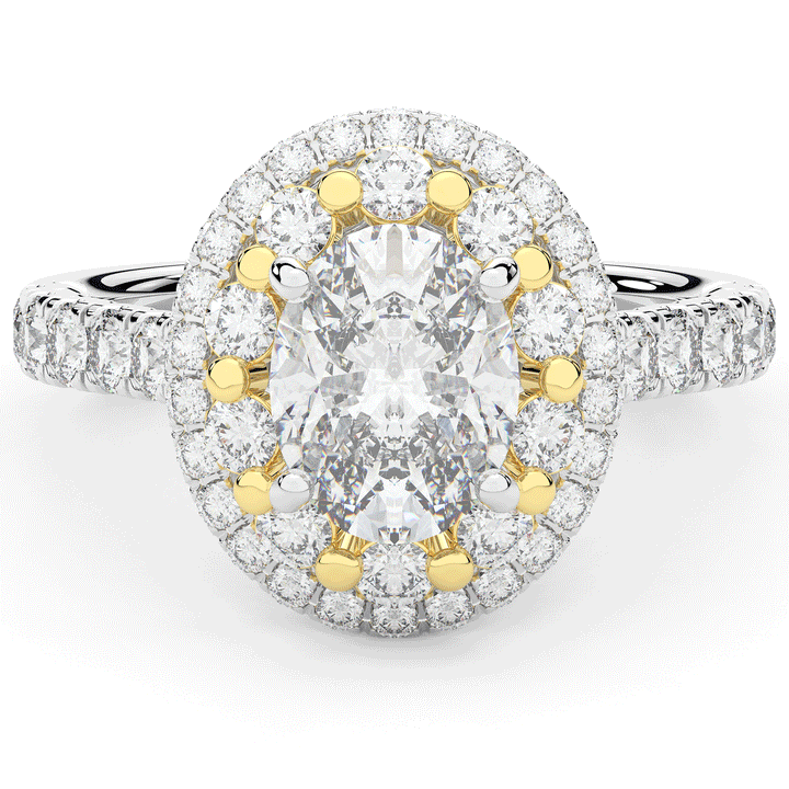 3.30CT.TW OVAL LAB DIAMOND DOUBLE HALO TWO TONE ENGAGEMENT RING - Nazarelle