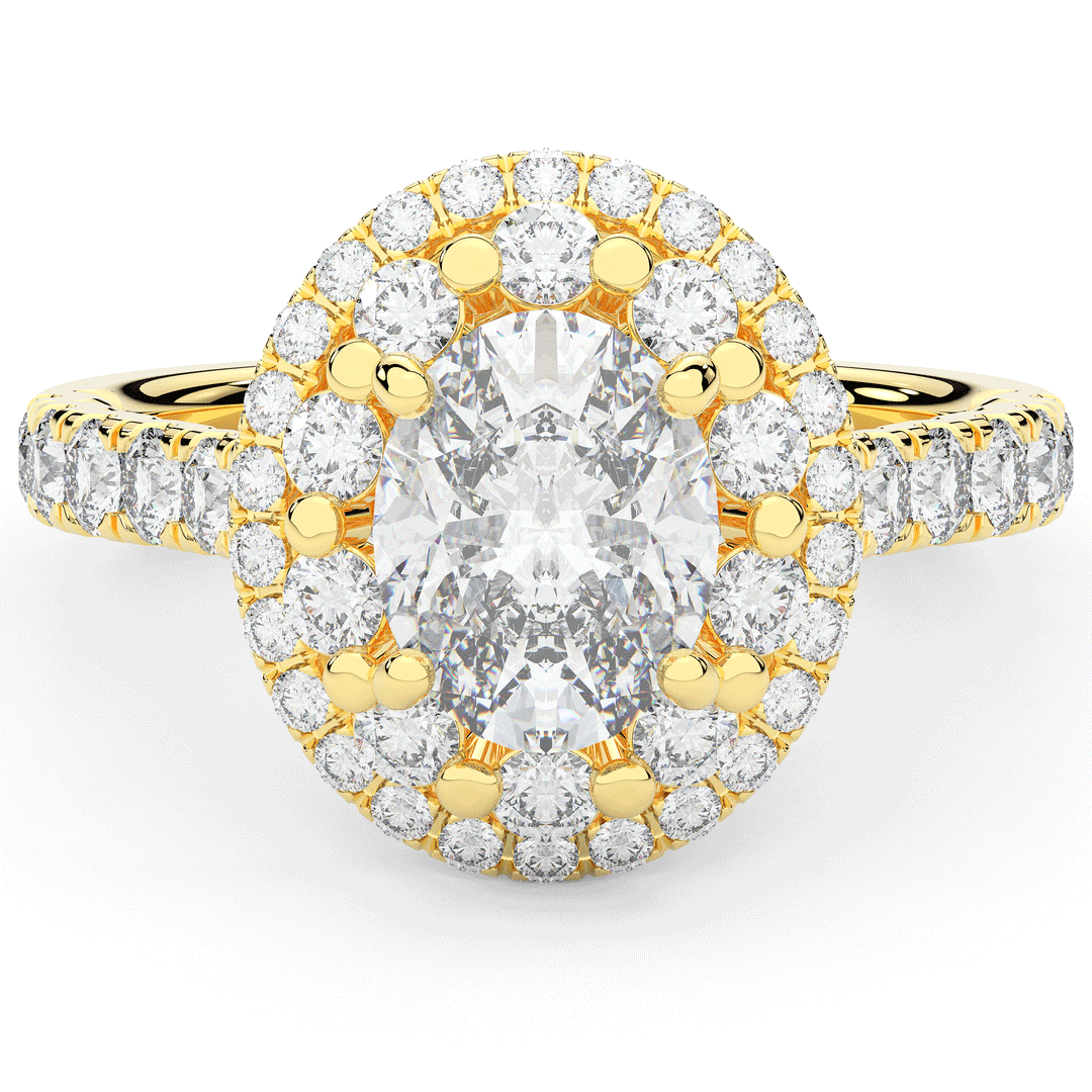 3.30CT.TW OVAL LAB DIAMOND DOUBLE HALO TWO TONE ENGAGEMENT RING - Nazarelle
