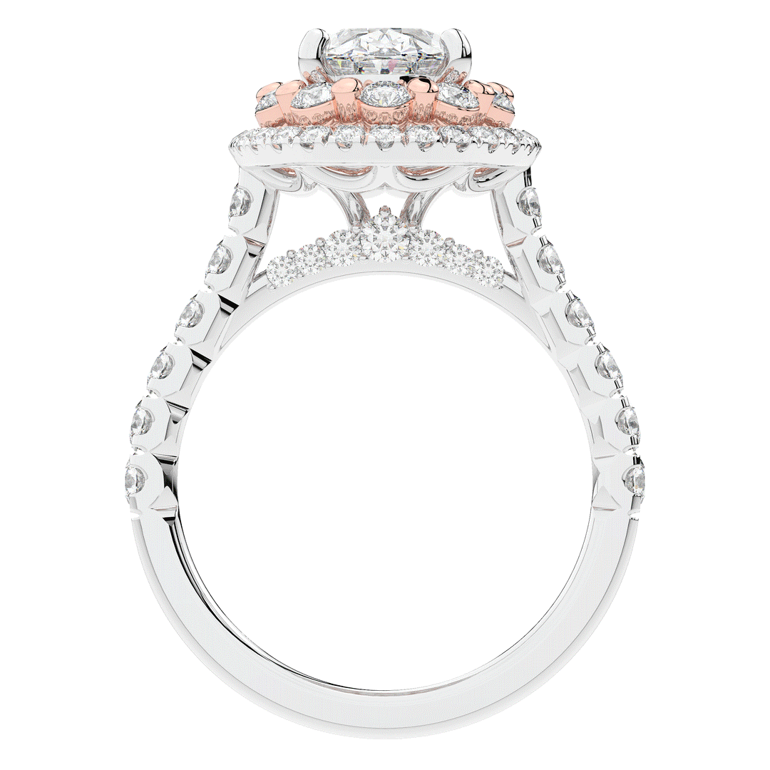 3.30CT.TW OVAL LAB DIAMOND DOUBLE HALO TWO TONE ENGAGEMENT RING - Nazarelle