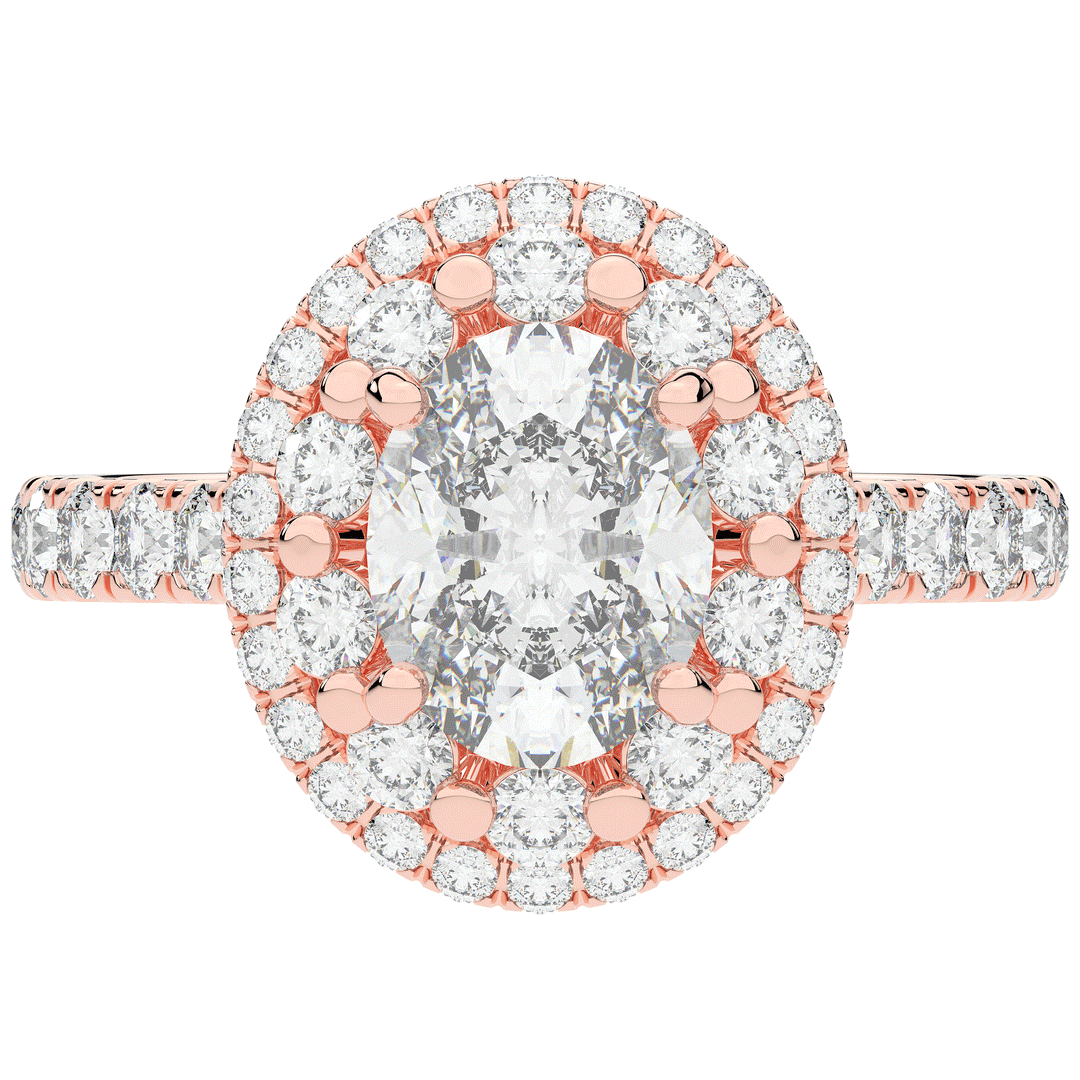 3.30CT.TW OVAL LAB DIAMOND DOUBLE HALO TWO TONE ENGAGEMENT RING - Nazarelle