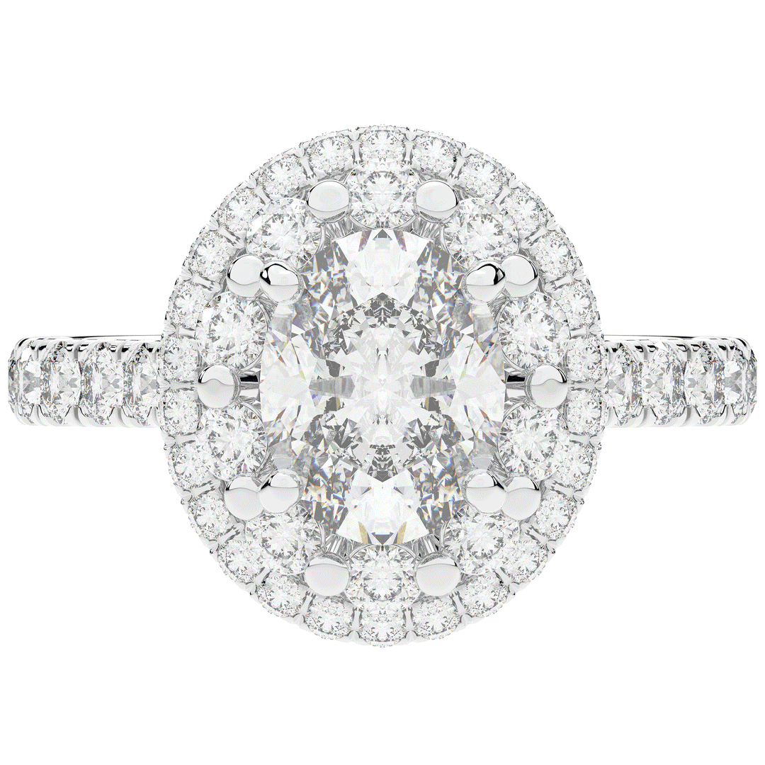 3.30CT.TW OVAL LAB DIAMOND DOUBLE HALO TWO TONE ENGAGEMENT RING - Nazarelle