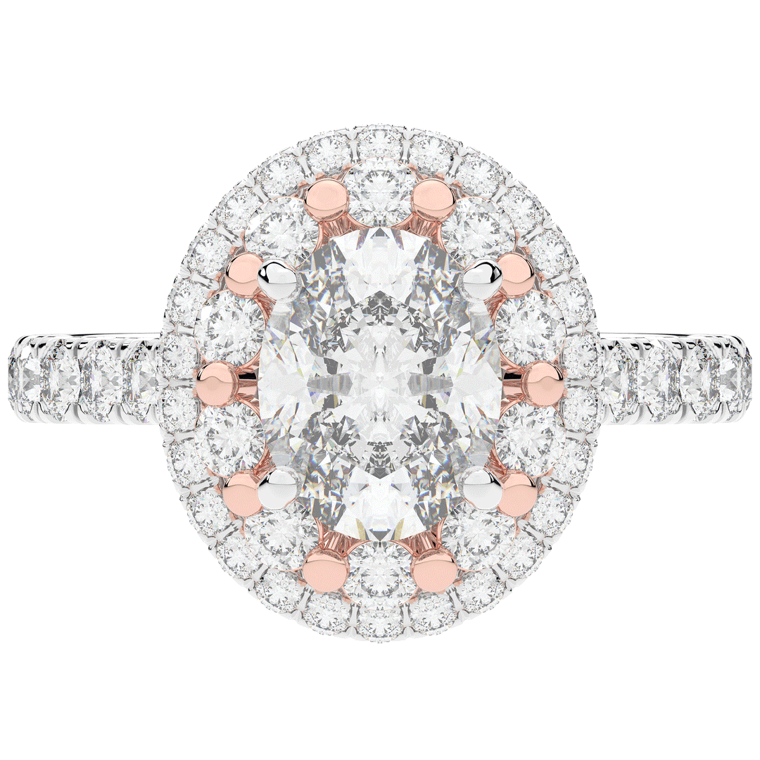 3.30CT.TW OVAL LAB DIAMOND DOUBLE HALO TWO TONE ENGAGEMENT RING - Nazarelle