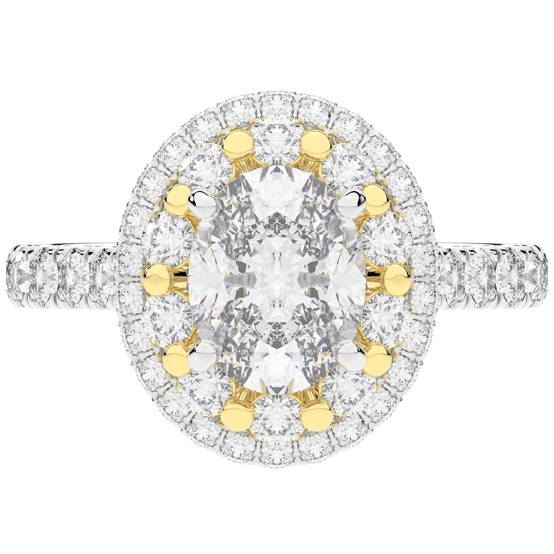 3.30CT.TW OVAL LAB DIAMOND DOUBLE HALO TWO TONE ENGAGEMENT RING - Nazarelle