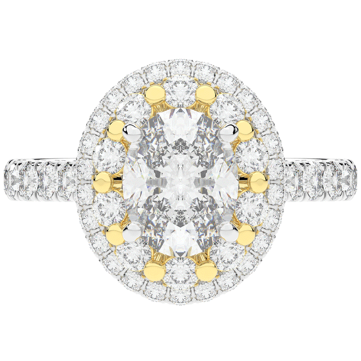 3.30CT.TW OVAL LAB DIAMOND DOUBLE HALO TWO TONE ENGAGEMENT RING - Nazarelle