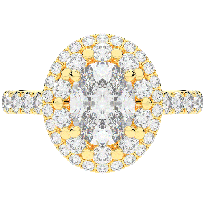 3.30CT.TW OVAL LAB DIAMOND DOUBLE HALO TWO TONE ENGAGEMENT RING - Nazarelle