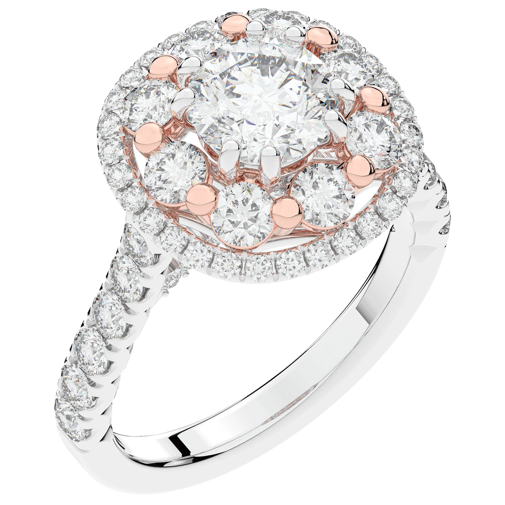 2.70CT.TW ROUND LAB DIAMOND DOUBLE HALO TWO TONE ENGAGEMENT RING - Nazarelle