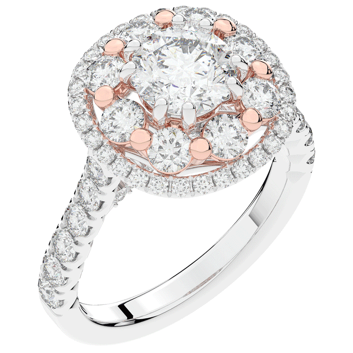 2.70CT.TW ROUND LAB DIAMOND DOUBLE HALO TWO TONE ENGAGEMENT RING - Nazarelle