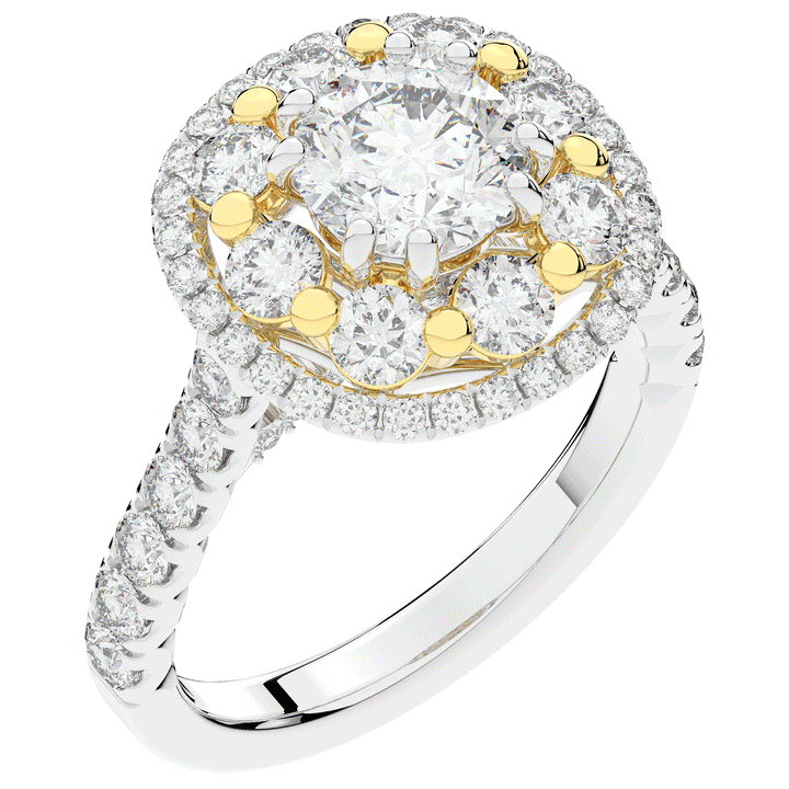 2.70CT.TW ROUND LAB DIAMOND DOUBLE HALO TWO TONE ENGAGEMENT RING - Nazarelle