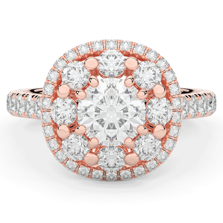 2.70CT.TW ROUND LAB DIAMOND DOUBLE HALO TWO TONE ENGAGEMENT RING - Nazarelle