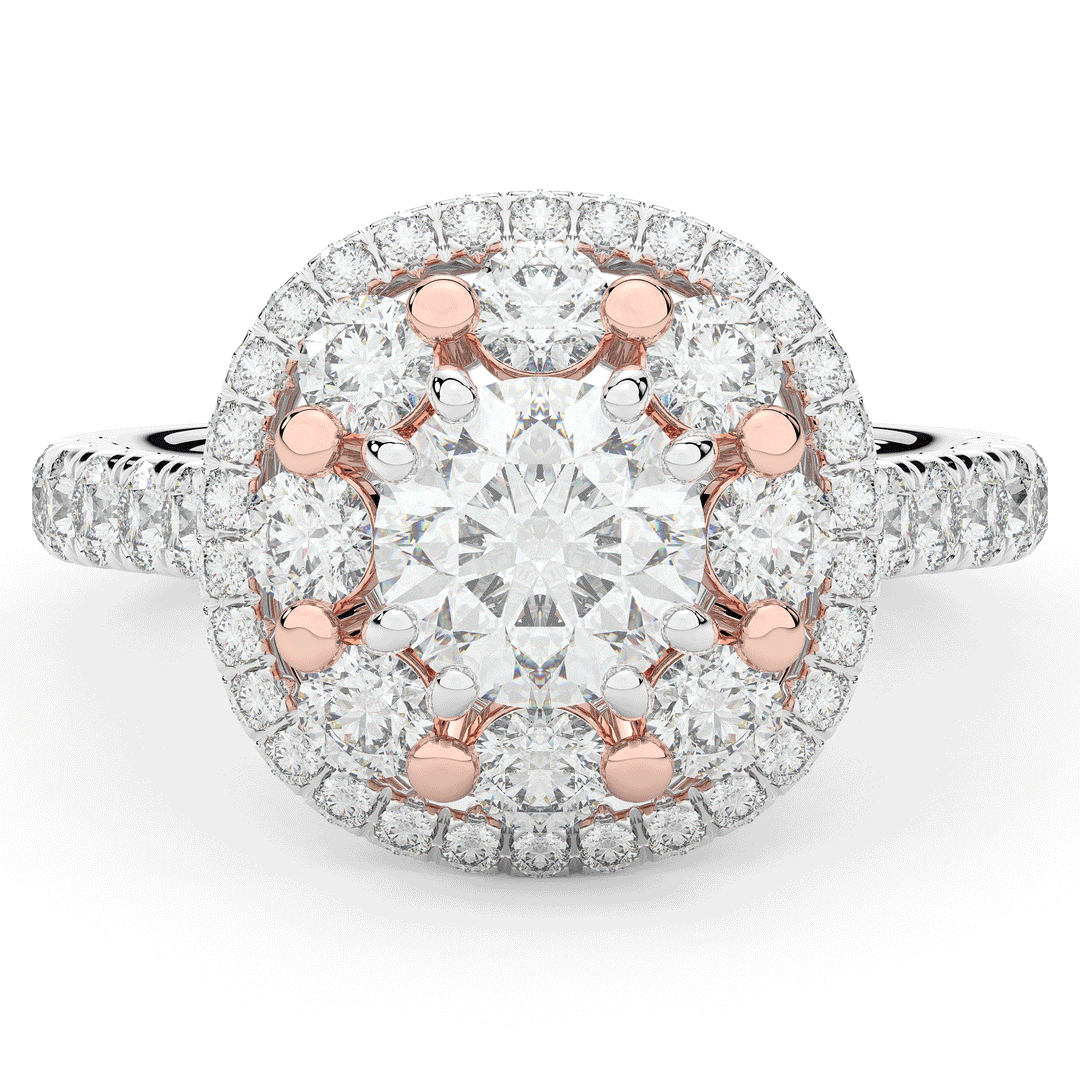 2.70CT.TW ROUND LAB DIAMOND DOUBLE HALO TWO TONE ENGAGEMENT RING - Nazarelle