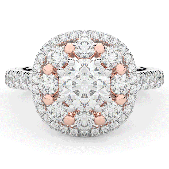 2.70CT.TW ROUND LAB DIAMOND DOUBLE HALO TWO TONE ENGAGEMENT RING - Nazarelle