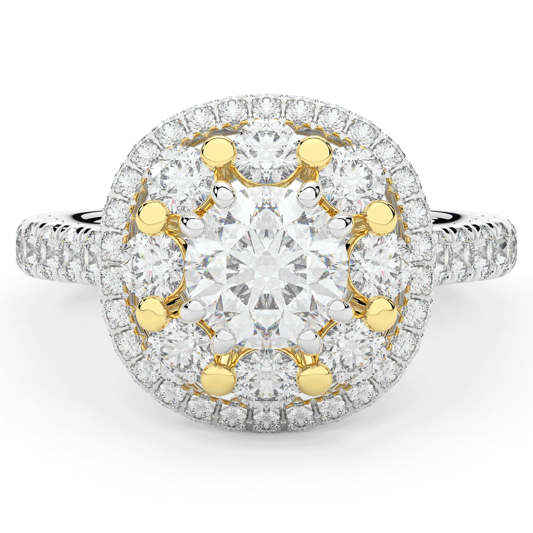 2.70CT.TW ROUND LAB DIAMOND DOUBLE HALO TWO TONE ENGAGEMENT RING - Nazarelle