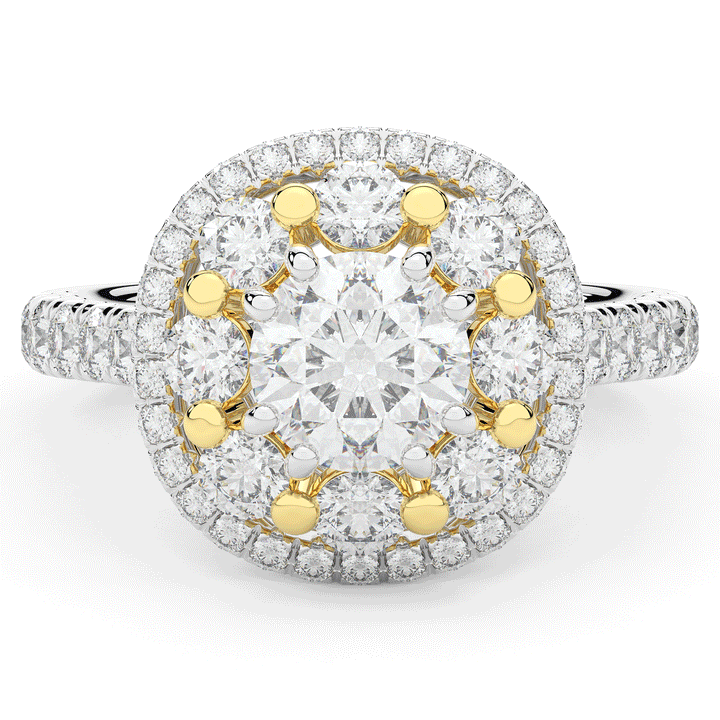 2.70CT.TW ROUND LAB DIAMOND DOUBLE HALO TWO TONE ENGAGEMENT RING - Nazarelle