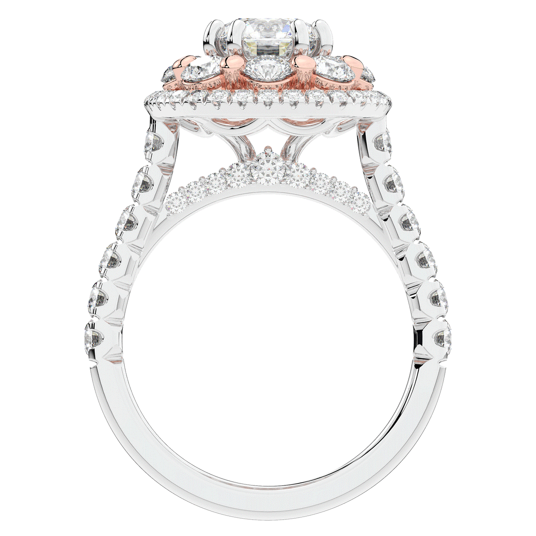 2.70CT.TW ROUND LAB DIAMOND DOUBLE HALO TWO TONE ENGAGEMENT RING - Nazarelle