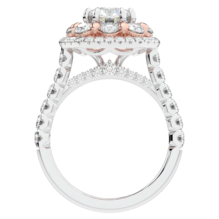 2.70CT.TW ROUND LAB DIAMOND DOUBLE HALO TWO TONE ENGAGEMENT RING - Nazarelle