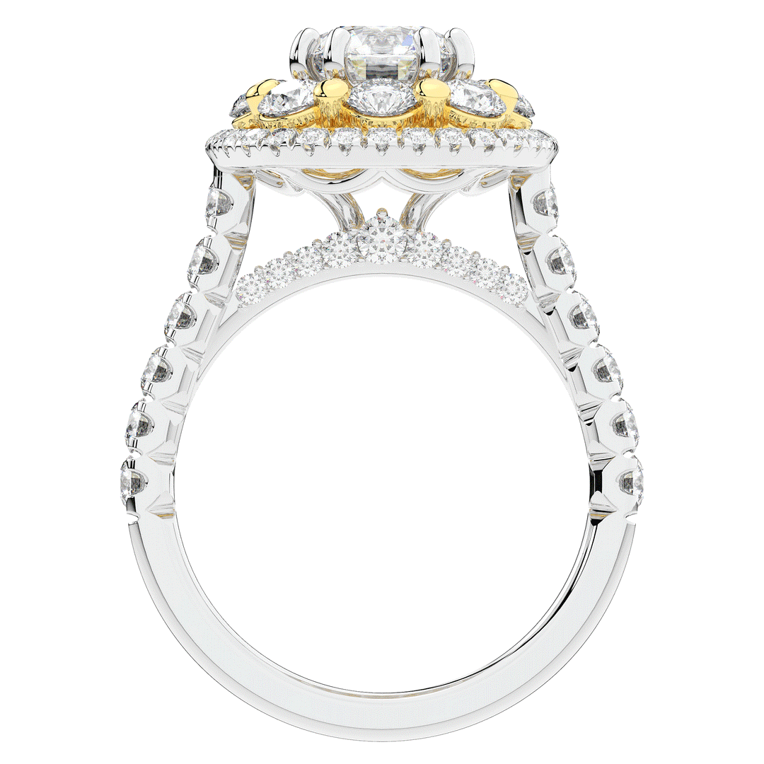 2.70CT.TW ROUND LAB DIAMOND DOUBLE HALO TWO TONE ENGAGEMENT RING - Nazarelle