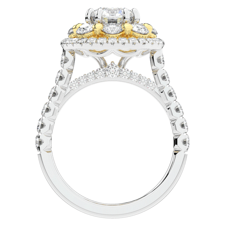 2.70CT.TW ROUND LAB DIAMOND DOUBLE HALO TWO TONE ENGAGEMENT RING - Nazarelle