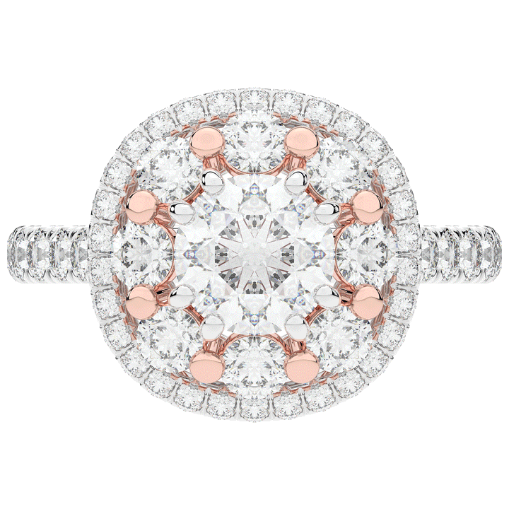 2.70CT.TW ROUND LAB DIAMOND DOUBLE HALO TWO TONE ENGAGEMENT RING - Nazarelle