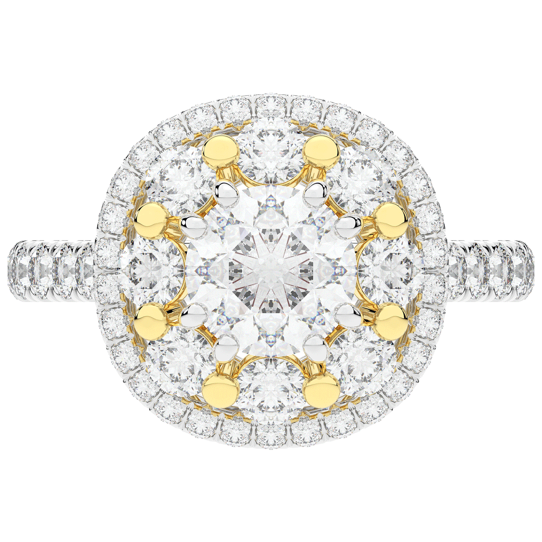2.70CT.TW ROUND LAB DIAMOND DOUBLE HALO TWO TONE ENGAGEMENT RING - Nazarelle