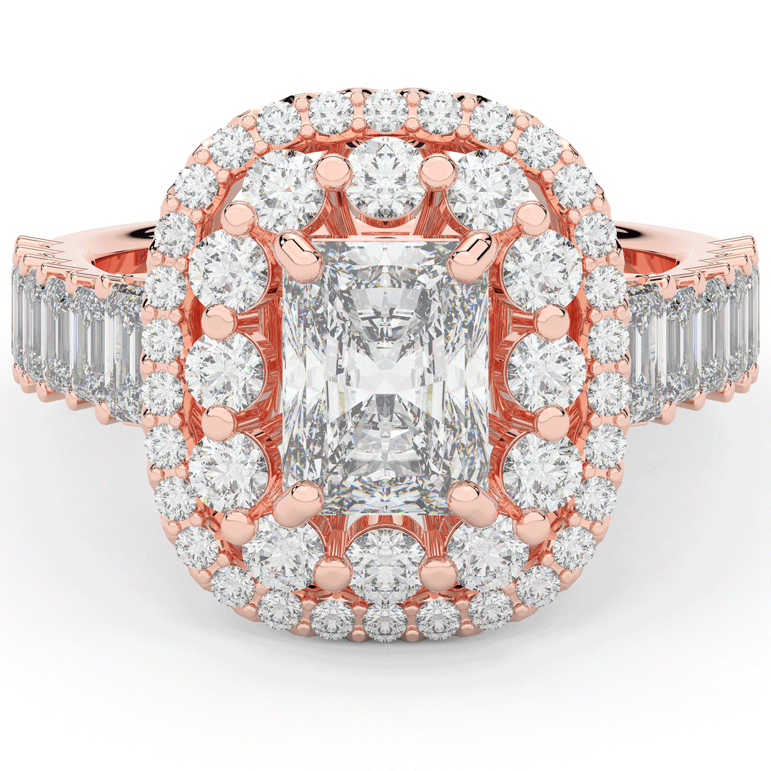 4.70CT.TW RADIANT LAB DIAMOND DOUBLE HALO TWO TONE ENGAGEMENT RING - Nazarelle