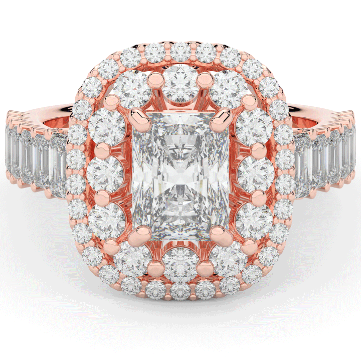 4.70CT.TW RADIANT LAB DIAMOND DOUBLE HALO TWO TONE ENGAGEMENT RING - Nazarelle