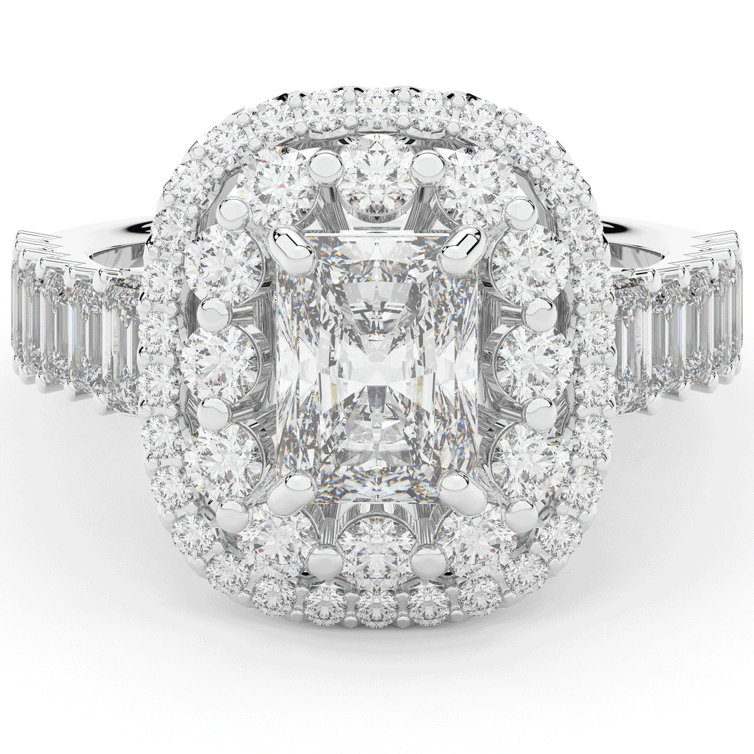 4.70CT.TW RADIANT LAB DIAMOND DOUBLE HALO TWO TONE ENGAGEMENT RING - Nazarelle