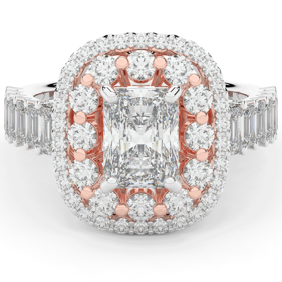 4.70CT.TW RADIANT LAB DIAMOND DOUBLE HALO TWO TONE ENGAGEMENT RING - Nazarelle